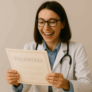 a doctor reads a certificate