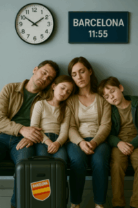 a family asleep at an airport