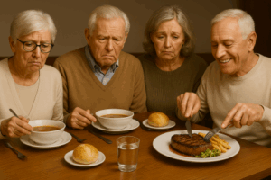 four pensioners eating A