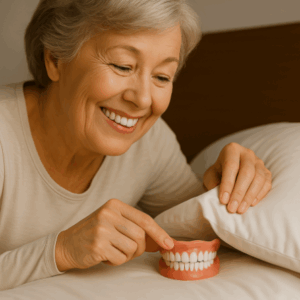 lady hides dentures for the tooth fairy